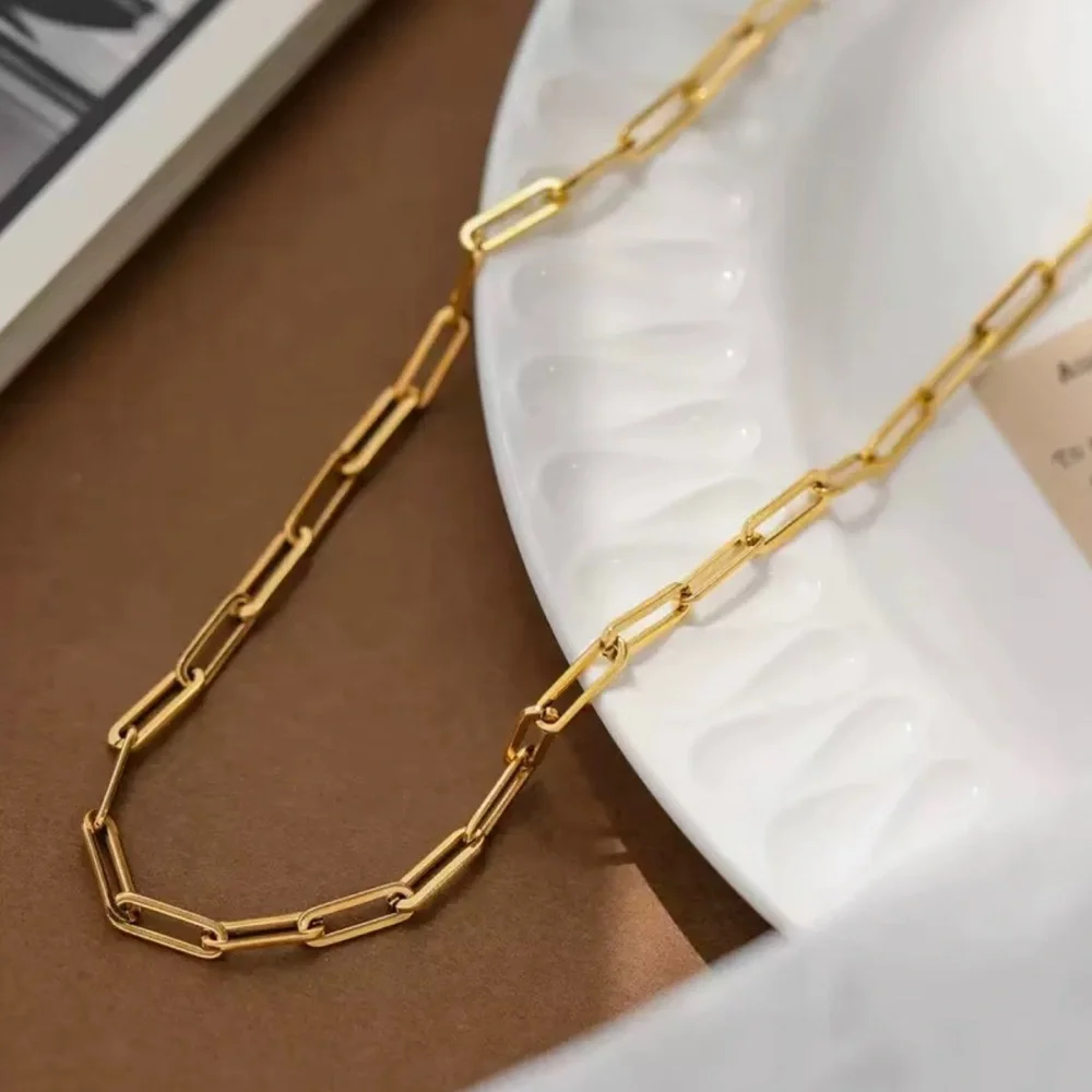 Classic Gold Paperclip Chain Necklace - Women Jewelry - Picture 2 of 2